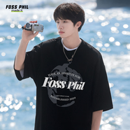 Foss Phil短袖男女夏季純棉潮流圓領(lǐng)印花t恤寬松打底衫休閑男裝DT01黑色2XL