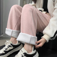 吻璦（wenai）休閑褲女2025年秋冬季裝新款褲子針織闊腿褲女加絨高腰 糯粉色 M
