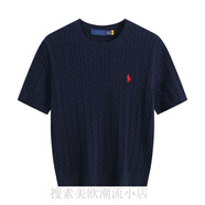 POLO SPORT美國保羅夏裝女士短袖針織衫柔軟舒適圓領(lǐng)休閑寬松大碼時(shí)尚毛衣 寶藍色 S 建議90-105斤