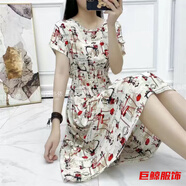 tromlfz綿綢連衣裙波西米亞碎花裙夏季海邊度假沙灘裙人綿印花仙女裙 6優(yōu)雅女人 M 90-105斤