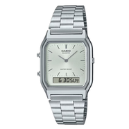 卡西歐手表雙顯運(yùn)動防水復(fù)古金屬銀色小方塊雙顯男女 AQ-230A-7A