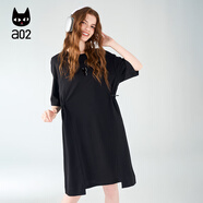 a02連衣裙女裝2024新款中長裙黑色可調(diào)節(jié)衣服夏季穿搭圓領(lǐng)裙子 黑色 S