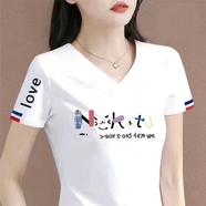 清倉撿漏尾單大牌剪標(biāo)短袖女t恤夏寬松v領(lǐng)上衣正肩體恤半袖 45黑字白色【中】可愛字母 XL 建議115-130斤