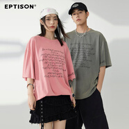 衣品天成  EPTISON幾何字母設計感純棉短袖T恤夏季潮流寬松高級感情侶上衣 灰紫色 175