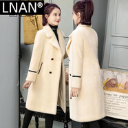 LNAN女裝外套女中長(cháng)款2025春秋韓版修身顯瘦仿黃金毛呢大衣 奶油白（加厚加棉） M （建議：95斤-105斤）