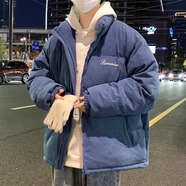 格斯嵐帝2025新款刺繡燈芯絨棉衣男士外套冬季棉服情侶面包服加絨加厚棉襖 藍色 S （推薦90-110斤）