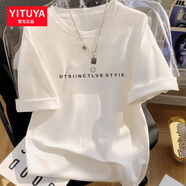 衣圖雅【100%純棉】白色短袖t恤女寬松韓版夏季新款落肩袖上衣打底衫 白色(DTSllNCTLVESTYlE字母款 S建議105斤內