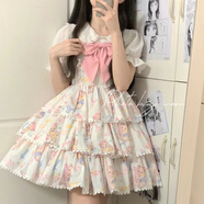 風(fēng)曉薇夏季套裝女學(xué)生娃娃領(lǐng)襯衣+可愛蝴蝶結(jié)白色網(wǎng)紗吊帶裙兩件套單件 短袖襯衫+蛋糕貓裙-洛麗塔公主裙成人 2XL -洛麗塔公主裙成人