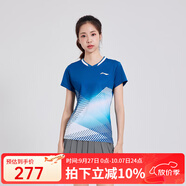 李寧國風(fēng)青花瓷羽毛球服女運動(dòng)服短袖短裙套裝時(shí)尚裙子乒乓球跑步春夏 藍色炫彩條紋上衣+影灰色百褶裙 S