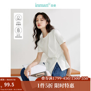 茵曼（INMAN）100%純棉法式收腰顯瘦薄荷曼波T恤2025夏女裝新款短袖上衣 米白色 S