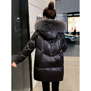 VZVG羽絨服女2025新款韓版大毛領黑色小個子短款加厚冬季時尚寬松外套 黑色【真毛領】 絨 S 80-108斤