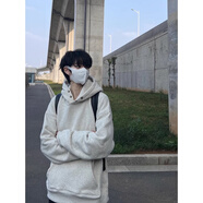 棉致美式連帽衛(wèi)衣男春秋冬季新款寬松加絨加厚外套男潮流紐扣休閑上衣 E08淺灰色【高品質(zhì)】32 XL 120-140斤