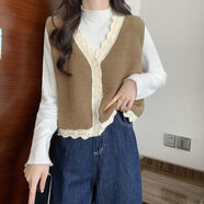 苜戈法式針織背心馬甲春秋日系蕾絲學(xué)院無(wú)袖開(kāi)衫2025韓版坎肩寬松新款 駝色 2XL 建議130-140斤