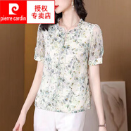 皮爾卡丹（pierre cardin）2025女士短袖雪紡衫夏裝碎花襯衫女夏氣質(zhì)百搭遮肚顯瘦洋氣上衣女 【花色/】 M 【建議100-110斤】