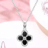 YKINCASL老鳳凰999純銀四葉草項鏈女玫瑰金簡(jiǎn)約生日鎖骨鏈不掉色禮物 白金款主鉆四葉黑色吊墜+O字鏈 送手鏈