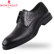 夢(mèng)特嬌（MONTAGUT）男鞋2024年夏季新款舒適鏤空軟底系帶商務(wù)正裝真皮皮鞋 黑色 40
