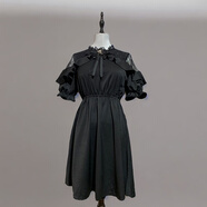 歡呼聲 SH地蕾系裙子日系小短裙肩部蕾絲連衣裙可愛(ài)夏裙黑色雷絲公主蓬蓬裙 黑色連衣裙 S (85-95斤)