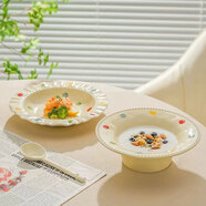 佩爾森ins奶黃可愛彩色波點(diǎn)陶瓷甜品碗家用水果沙拉碗早餐燕麥碗酸奶碗 6寸珠點(diǎn)碗+勺