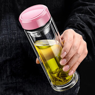 摔不爛的玻璃杯摔不爛鋼化玻璃杯500ml耐摔高溫硼硅雙層玻璃杯保 香妃粉 350ml 0只