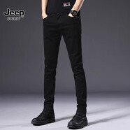 JEEP SPIRIT春秋季牛仔褲男2025新款潮牌修身小腳褲潮流韓版微彈力休閑長(zhǎng)褲子 902黑色 36 腰圍2尺8