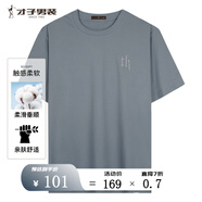才子（TRIES）男士T恤短袖夏季冰爽棉彈多色圓領(lǐng)t純色搭LOGO印膠打底衫上衣時尚 灰藍色 XL 50(175/92A)