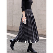梵希蔓黑灰色復古格紋百褶裙女25年冬季新款顯瘦百搭格子半身長(cháng)裙 A3118 黑灰格 S （建議90-100斤）