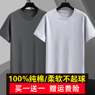 戰(zhàn)浩【2件】純棉短袖t恤男夏季衣服圓領(lǐng)半袖寬松白上衣純色打底衫體恤 鐵灰色+灰色 L 建議【110-130斤】