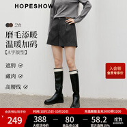 紅袖磨毛高腰休閑褲2025冬季新款女裝立體壓褶百搭顯瘦A字闊腿短褲 黑灰090 L