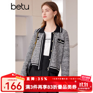 百圖betu女裝春季新款小香風(fēng)撞色短款翻領(lǐng)長袖毛衣外套女2401T75 黑色 S