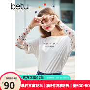 betu百圖女裝新疆棉印花長袖T恤女假兩件網(wǎng)紗袖春夏新款上衣潮2103T62 白色 M M
