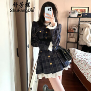 舒芳蝶（shufangdie）韓劇女主穿搭學院風連衣裙氣質高級感超好看格子百褶裙2025年新款 格紋 M