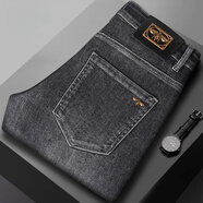 奧圣特（AOSHENGTE）高端牛仔褲男春秋季歐洲站潮流痞帥小蜜蜂刺繡男士彈力修身褲子男 K8192#煙灰色 常規 29 2尺2