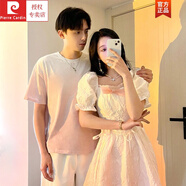 皮爾卡丹（pierre cardin）情侶裝一衣一裙T恤顯瘦方領(lǐng)漸變公主短裙子蓬蓬泡泡袖連衣短裙 2312男生套裝 XL