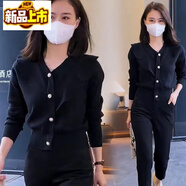 初徑（CHUJING）小香風(fēng)針織衫上衣女2025年秋冬季新款洋氣百搭領(lǐng)荷葉邊顯瘦毛衣 黑色 套頭款 均碼 【85-140斤】
