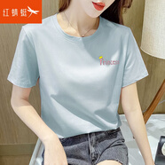 紅蜻蜓 短袖t恤女2025新款韓版女裝純棉T恤女顯瘦春夏裝打底上衣潮小衫 灰藍(lán)色 L