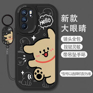 雅千圖 適用OPPOReno6手機殼新款可愛(ài)涂鴉小狗6pro+硅膠鏡頭全包防摔軟殼高級感保護套男女卡通潮流 經(jīng)典黑-可愛(ài)小黃狗黑+配吊墜掛繩+膜 RENO6PRO+
