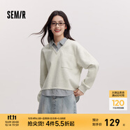 森馬（Semir）森柔棉|商場(chǎng)同款衛衣女假兩件條紋春季2025新款翻領(lǐng)開(kāi)叉衣服 淺花灰00224 M 160/84A