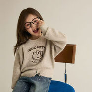 皮偌喬 PO&JO女童毛衣秋冬裝2025新款洋氣兒童卡通加絨加厚線衣圓領套頭針織衫 燕麥奶咖 120 建議身高110-120  