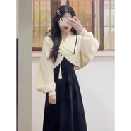 妍莉芬（yanlifen）2025春季搭配衣服女裝新中式國(guó)風(fēng)針織毛衣連衣裙子穿搭套裝女春秋 黑色吊帶裙 XL 【115-135斤】