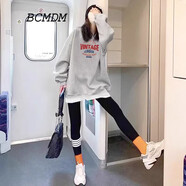 BCMDM香港潮牌休閑中長款衛(wèi)衣女 2025春季新款套頭寬松顯瘦加絨厚外套 灰色（紅色VIN字母）【春秋款】 L 105-125斤