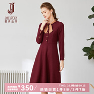 經(jīng)典故事（JANE STORY）經(jīng)典故事藍(lán)色小個(gè)子法式連衣裙女早春2025新款通勤系帶領(lǐng)長(zhǎng)袖裙子 D05 酒紅色 XL