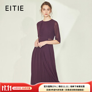 愛(ài)特愛(ài)（EITIE）秋冬新款商場(chǎng)同款薄紗透視五分袖百褶雪紡連衣裙長(zhǎng)裙6007771 紫霧色97 XL 170
