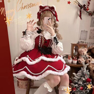 浣伊洛麗塔公主裙成人秋冬中華風(fēng)保暖可愛(ài)甜美新年紅圣誕少女lolita連 圣誕蛋糕吊帶裙+內(nèi)搭 S
