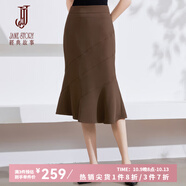 經(jīng)典故事（JANE STORY）法式赫本風(fēng)黑色半身裙女2024夏季新款高腰a字包臀裙中長款魚尾裙 咖色 2XL