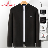 夢(mèng)特嬌（MONTAGUT）秋冬男士針織開(kāi)衫半高領(lǐng)加厚保暖拉鏈外套毛衣 黑色 52 