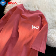 NASA MARVEL短袖T恤男2024夏季新款重磅純棉寬松短袖T恤ins潮流上衣 鐵銹紅 XL