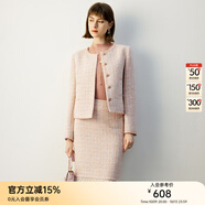 顏域圓領(lǐng)短款上衣女冬2025新款高級感顯瘦黑色小香風(fēng)毛呢外套 粉色 S