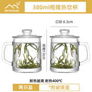 喜碧（Scybe）玻璃杯帶蓋加厚綠茶杯耐高溫透明把手杯泡茶杯子微波爐加熱牛奶杯 耐熱玻璃杯【帶蓋】 380ml 2只