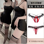 床上攻速裙亮閃閃遮肉吊帶后媽包臀ol裙子小眾裙子清單美式連衣裙 黑+紅黑開內(nèi)褲 均碼(80-125斤)