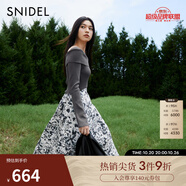 SNIDEL【明星同款】秋冬氣質(zhì)翻領(lǐng)露肩針織拼接連衣裙SWNO244121 灰色 均碼 （F）